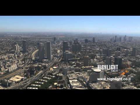 AT4K 002 - Aerial 4K stock footage - Ayalon Highway, Azrieli Towers, Cityscape of Tel Aviv