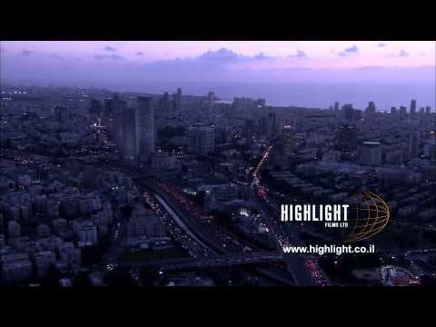 T 011 Israel Footage library: Tel Aviv footage - Tel Aviv skyline after sunset
