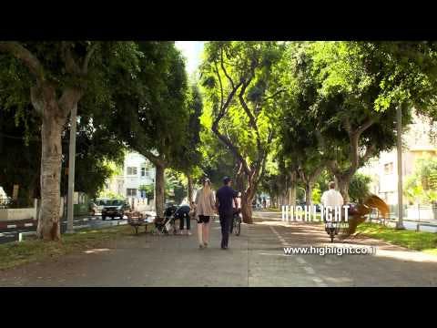 T 035 Israel Footage library: Tel Aviv footage - people walking on Rothschild Avenue