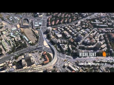 AJ4K 054 - Aerial 4K footage of Jerusalem: the city entrance: Calatrava string bridge