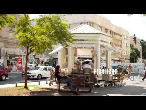T 036 Israel Footage library: Tel Aviv footage - street Cafe on Rothschild Avenue and Allenby St.