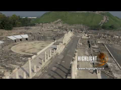 DN4K 022 G Israel stock footage: 4K drone footage of Beit She'an archaeological park: low alt