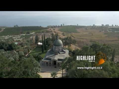 DN4K 002 G Israel stock footage: 4K drone aerial footage of Mount Beatitudes, with Sea of Galilee