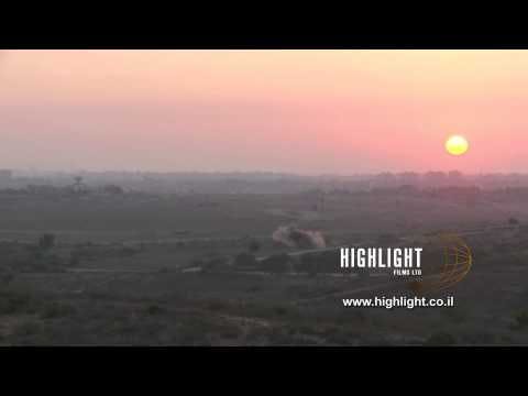 TZE 002 Israel footage, Protective Edge: mortar exploding in Israel, near Gaza border at sunset