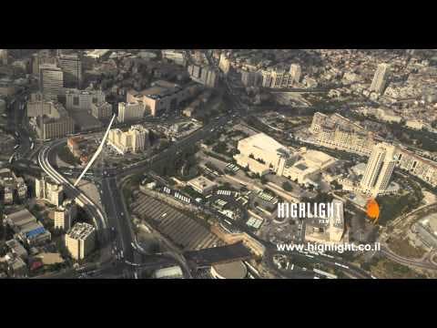 AJ4K 058 Aerial 4K footage of Jerusalem: The Calatrava bridge,  bus station and the Binyanei Ha'uma