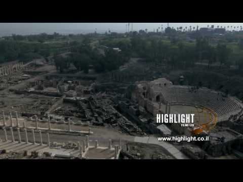 DN4K 021 G Israel stock footage: 4K drone footage of Beit She'an archaeological park - overview