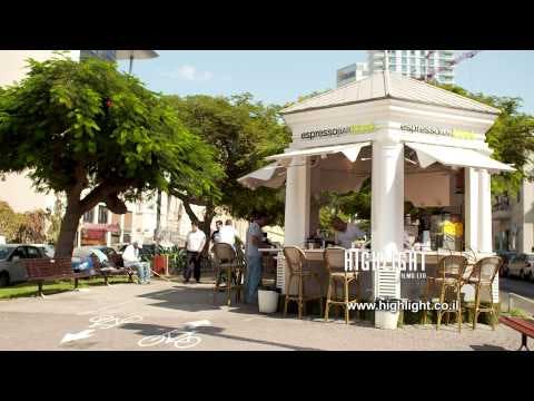 T 037 Israel Footage library: Tel Aviv footage - street Cafe on Rothschild Avenue