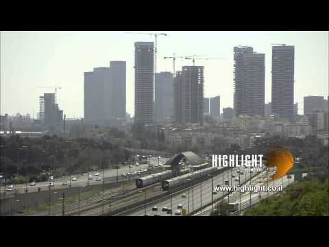 T 032 Israel Footage library: Tel Aviv footage - traffic on Ayalon highway and Tel Aviv skyline