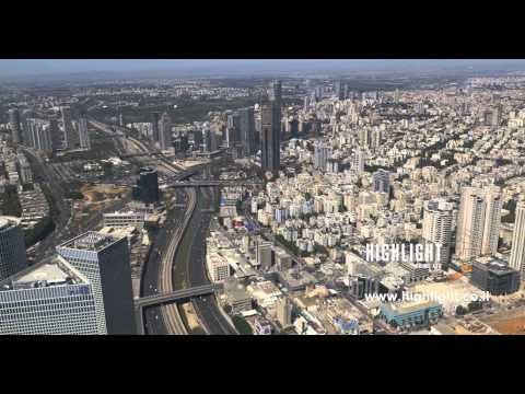 AT4K 007 - Aerial 4K stock footage - Ayalon Highway, Azrieli Towers, Central Tel Aviv