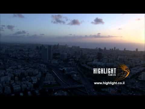 T 008 Israel Footage library: Tel Aviv footage - zoom out to sunset over Tel Aviv skyline